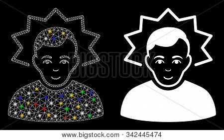 Glowing Mesh Inventor Icon With Sparkle Effect. Abstract Illuminated Model Of Inventor. Shiny Wire F