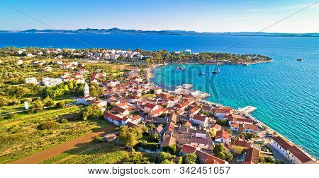 Petrcane Tourist Destination Coastline Aerial Panoramic View, Dalmatia Region Of Croatia