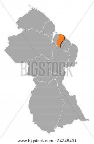 Mapa da Guiana, East Berbice-corentyne destacada