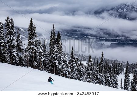 Whistler, British Columbia, Canada. Beautiful View Of The Canadian Snow Covered Mountain Landscape W