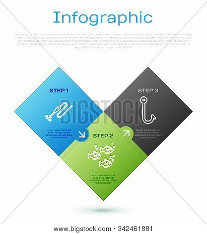 Set Line Fishing Line With Hook And Float, Fishing Hook, Fish And Fishing Hook. Business Infographic