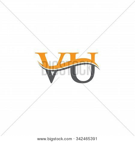 Initial Vu Letter Linked Logo. Creative Letter Vu Logo Vector With Blue And Grey Colors. Vu Logo Des