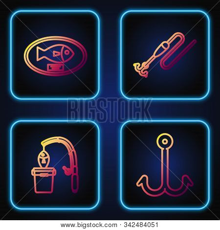 Set Line Fishing Hook, Fishing Rod And Fish, Fish Trophy Hanging On The Board And Fishing Line With 