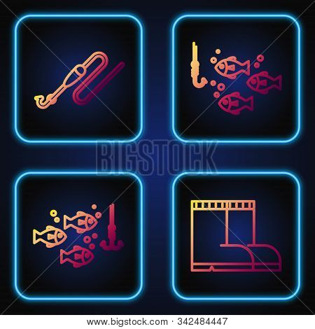 Set Line Fishing Boots, Fishing Hook Under Water With Fish, Fishing Line With Hook And Float And Fis