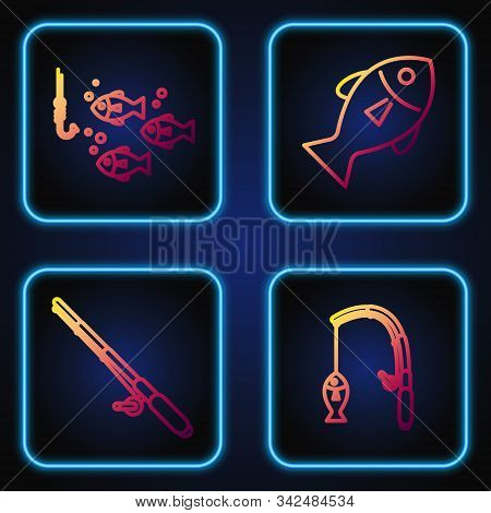 Set Line Fishing Rod And Fish, Fishing Rod, Fishing Hook Under Water With Fish And Fish. Gradient Co
