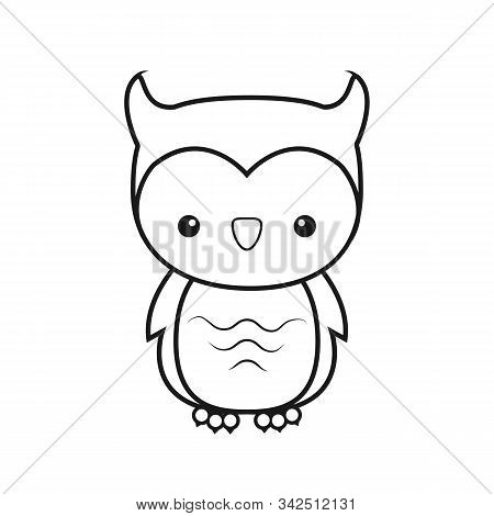 Empty Outline Of A Cute Childish Cartoon Owl. Isolated Contour For Coloring. Stock Vector Illustrati