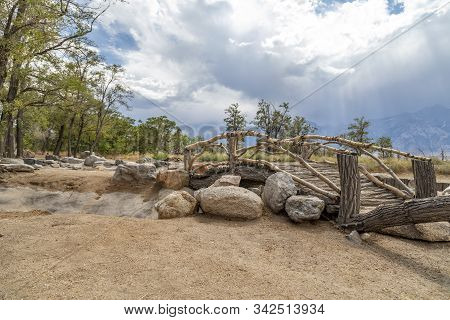 Manzanar, California, Usa: August 29 2017 - Remains Of The Japanese Gardens At Manzanar War Relocati
