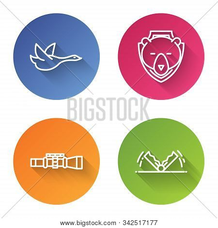 Set Line Flying Duck, Bear Head On Shield, Sniper Optical Sight And Trap Hunting. Color Circle Butto