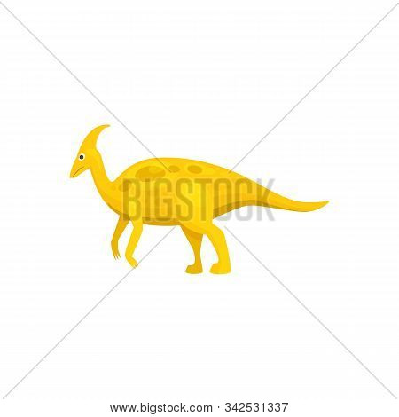 Parasaurolophus Ornithopod Dinosaur Isolated Yellow Prehistoric Animal. Vector Cartoon Dino, Walkeri