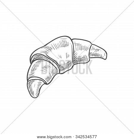 French Roll Isolated Croissant Hand Drawn Sketch. Vector Crescent-shaped Roll With Jam Or Chocolate