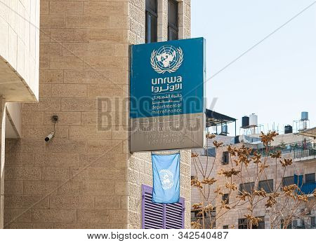 Jerusalem, Israel, December 28, 2018 : Office Unrwa - Department Of Microfinance - Bethlehem Branch 