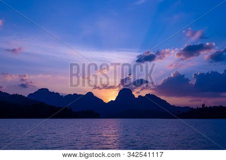 Sunset At Ratchaprapa Dam, Or Known As Cheow Lan Dam