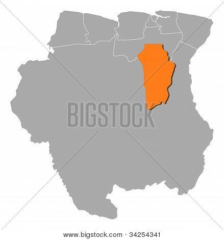 Carte de Suriname, a mis en évidence de Brokopondo