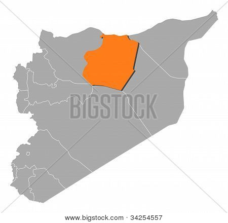 Karte von Syrien, Ar-Raqqa hervorgehoben