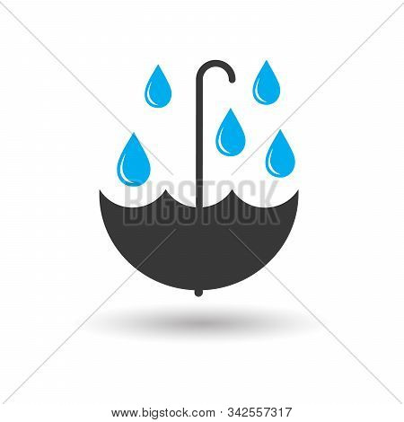 Umbrella Vector Icon Isolated On White Background. Umbrella And Rain Drops Stock Vector Illustration
