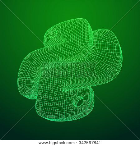 Python Code Language Sign. Programming Coding And Developing Concept. Wireframe Low Poly Mesh Vector