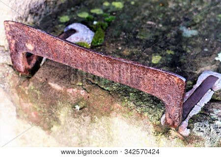 Vintage Iron Boot Scraper, Ancient Tool For Cleaning Dirt From Shoes, Exterior Detail