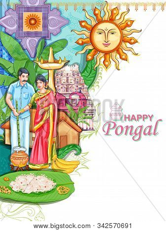 Illustration Of Happy Pongal Holiday Harvest Festival Of Tamil Nadu South India Greeting Background