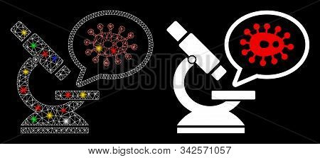 Bright Mesh Microbe Zooming Icon With Glow Effect. Abstract Illuminated Model Of Microbe Zooming. Sh