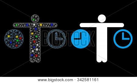 Glowing Mesh Compare Time Icon With Glow Effect. Abstract Illuminated Model Of Compare Time. Shiny W