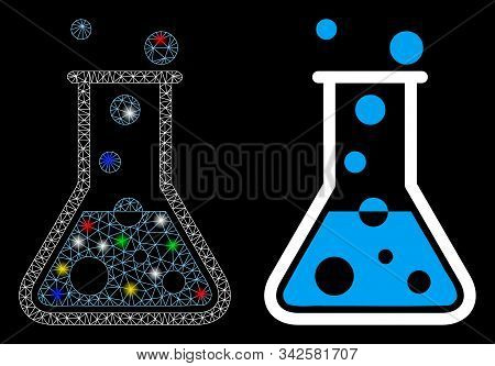 Flare Mesh Boiling Water Flask Icon With Glow Effect. Abstract Illuminated Model Of Boiling Water Fl