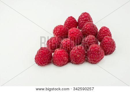 Red Fresh Juice  Tasty Raspberry Heart Shape  On White Background