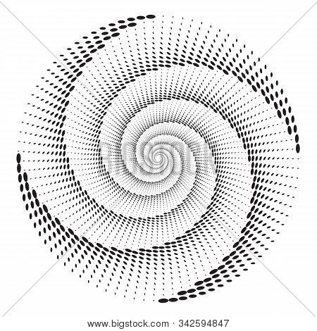 Dotted Halftone Vector Spiral Pattern Or Texture. Stipple Dot Backgrounds With Ellipses
