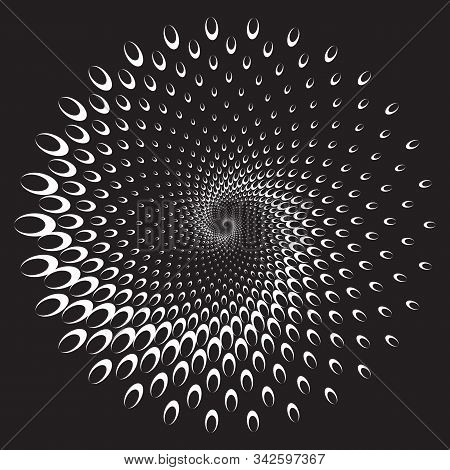 Dotted Halftone Vector Spiral Pattern Or Texture. Stipple Dot Backgrounds With Ellipses