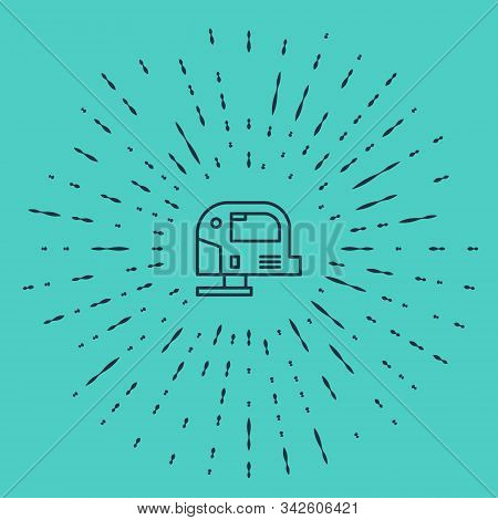 Black Line Electric Jigsaw With Steel Sharp Blade Icon Isolated On Green Background. Power Tool For 
