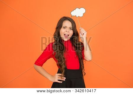 Think Positive. Her Thoughts. Never Know What She Is Thinking About. Smart Child With Party Cloud. P