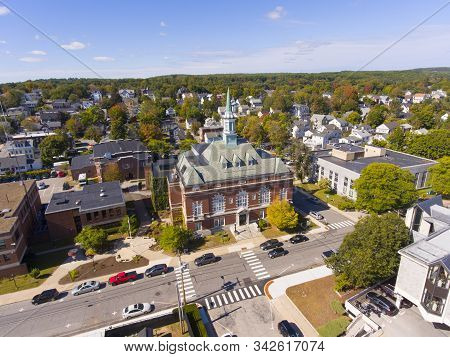 Concord City Hall Aerial View In Downtown Concord, New Hampshire Nh, Usa.