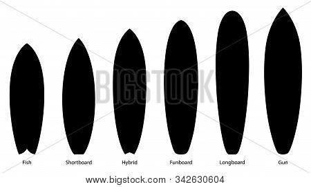 Set Of Black Silhouettes Of Surfboards, Vector Illustration
