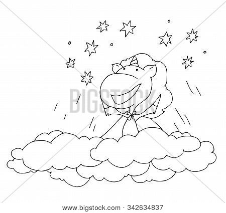 Coloring Book For Kids - Unicorn Flies Through The Clouds To The Stars. Through Hardship To The Star