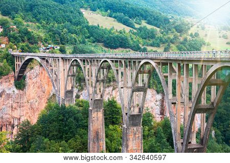 Durdevica Tara Arc Bridge In The Mountains Of Montenegro. One Of The Highest Automobile Bridges In E