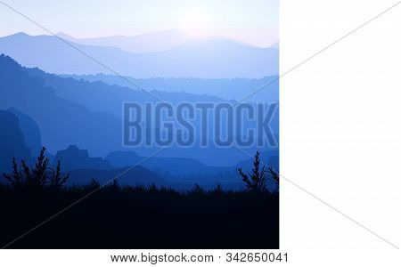 Natural Forest Trees Mountains Horizon Hills Sunrise And Sunset Landscape Wall Paper Illustration Ve
