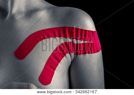 Therapy With Madical Tape. Pink Tape On Woman.