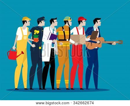 Different Professions People. Concept Labor Day. Flat Character Style, Cartoon Vector Illustration.