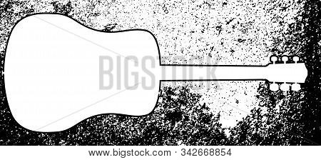 A Typical Acoustic Guitar In White Silhouette Isolated Over A Grunge Background