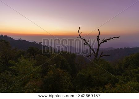 Beautiful Kewfin Viewpoint Is Located In Chae Son National Park Near Mae Kampong Village In Twilight
