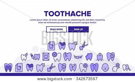 Toothache Landing Web Page Header Banner Template Vector. Dental Toothache And Caries, Enamel Damage