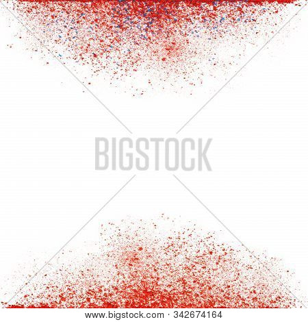 Scattered Red And Blue Makeup Powder As A Frame. Beauty Cosmetics Texture. Creative Makeup Backgroun
