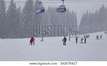25.12.2019. Ski Centre Rohace - Spalena, Zuberec, At Winter. Western Tatras. Slovakia. Skiers On Ski