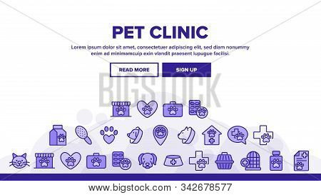 Pet Clinic Veterinary Landing Web Page Header Banner Template Vector. Dog Paw On Heart And Medical C