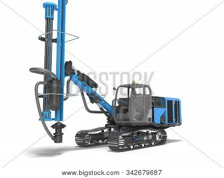 Big Construction Machinery Crawler Mounted Rotary Drilling Rig Front View Blue 3d Rendering On White