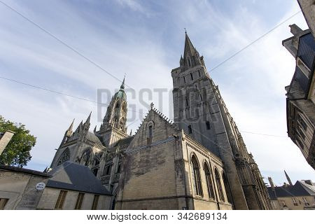 Cathedral Church In Sunny Day In Bayeux, France