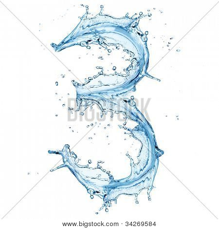 Water splashes number "3" isolated on white background