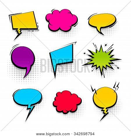Colored Peech Bubble For Comic Text Isolated Background. Empty Colored Outline Bubble For Speech Tex