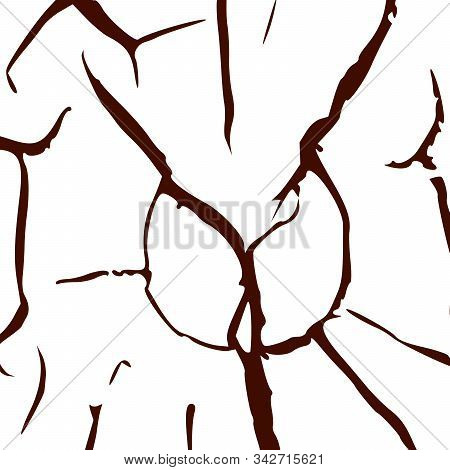 Cut Tree Trunk Abstract Sketch Of Wood Cracked Texture. Stock Vector Illustration Isolated On White 