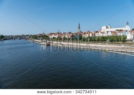 Left Bank Of The Oder River In Szczecin With The Maritime Museum And The Terraces
