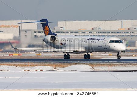 Frankfurt / Germany - December 8, 2012: Lufthansa Bombardier Crj-700 D-acpf Passenger Plane Departur